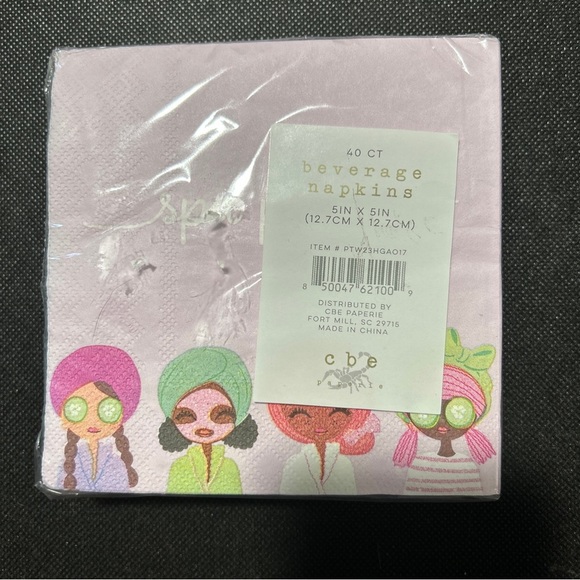 CBE Paperie SPA PARTY 40ct Beverage Napkins 5”x5” - Picture 2 of 2